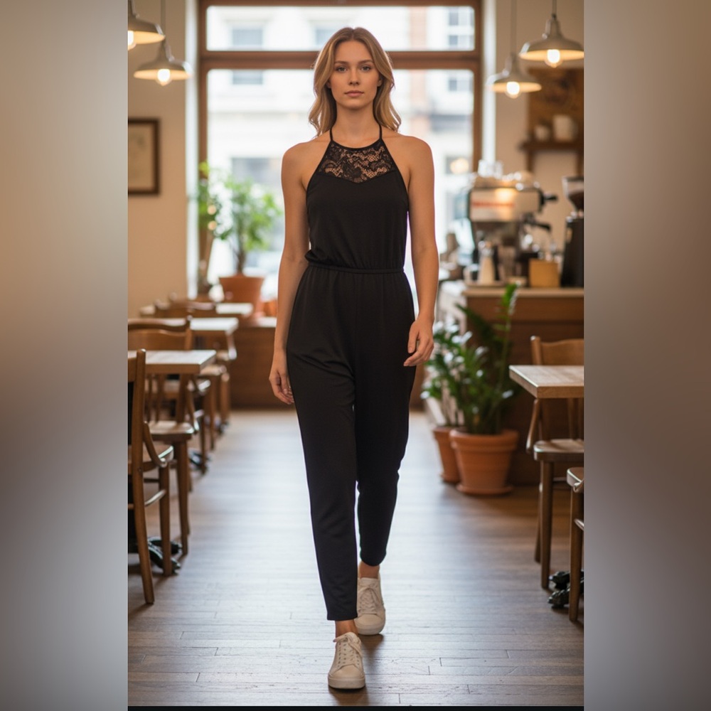 GB Black and Lace jumpsuit Romper Size Small, new with tags